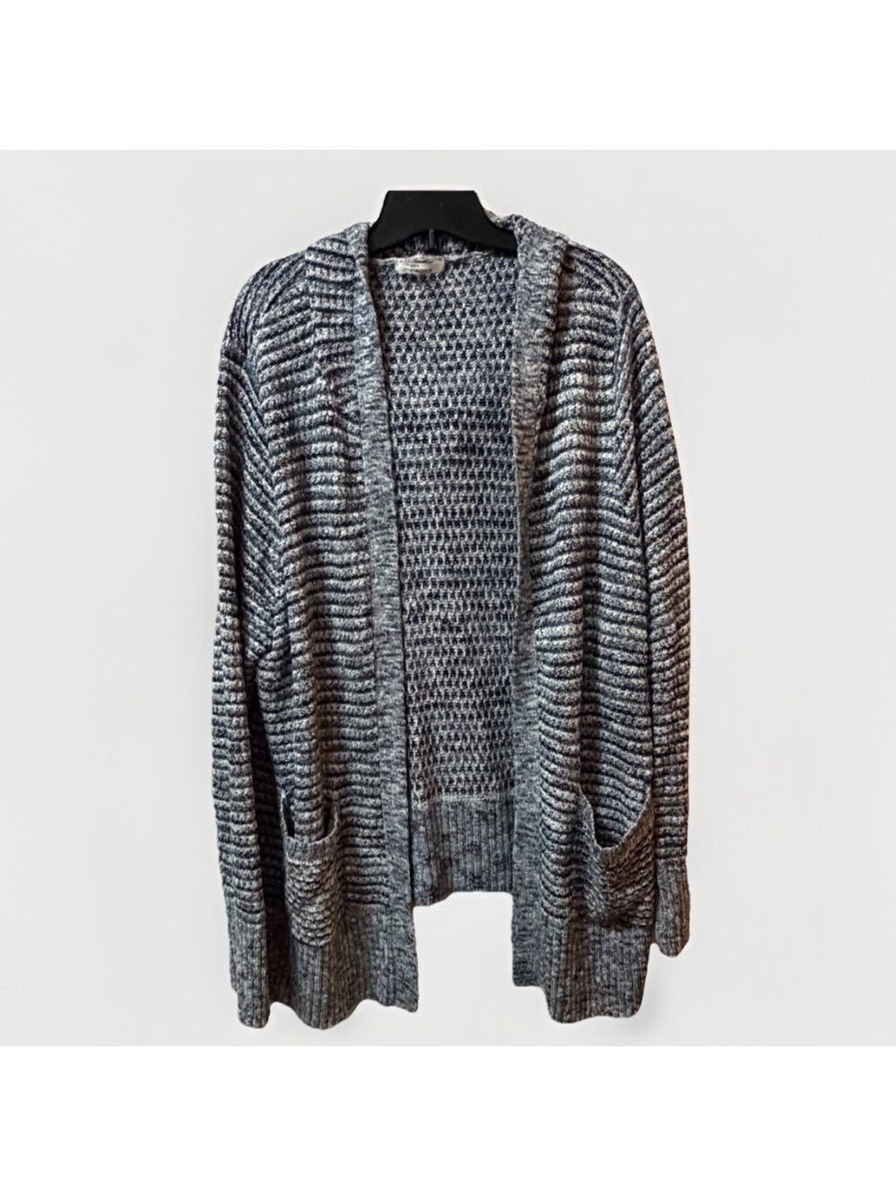 89th & Madison Hooded Cardigan – Large – Blue & White Marled